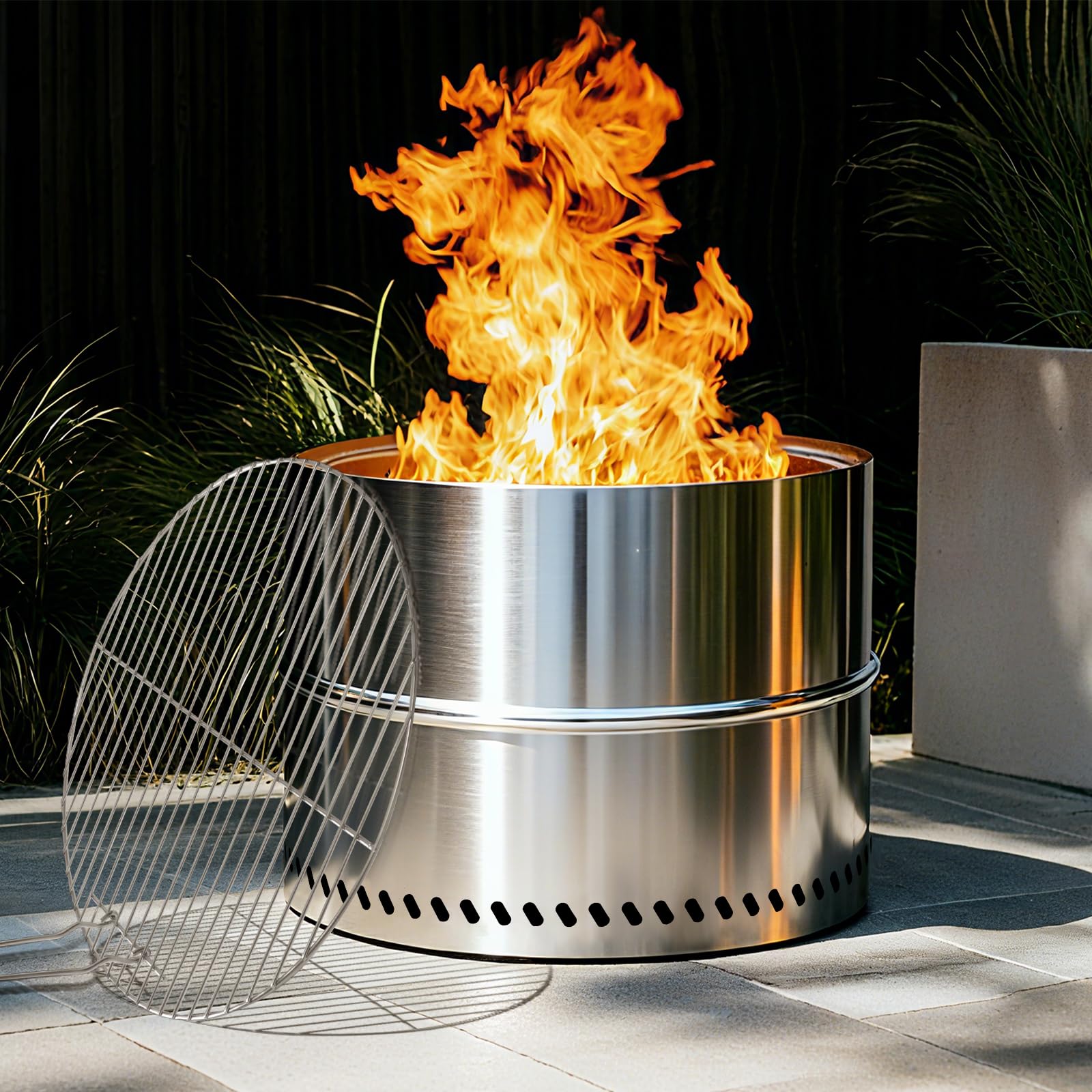HGD smokeless firepit with grill function enables clean outdoor cooking