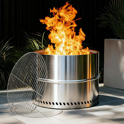 HGD smokeless firepit with grill function enables clean outdoor cooking