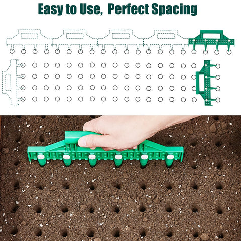 Depth-adjustment holes on HHTHH seed dibber enable seed depth control.