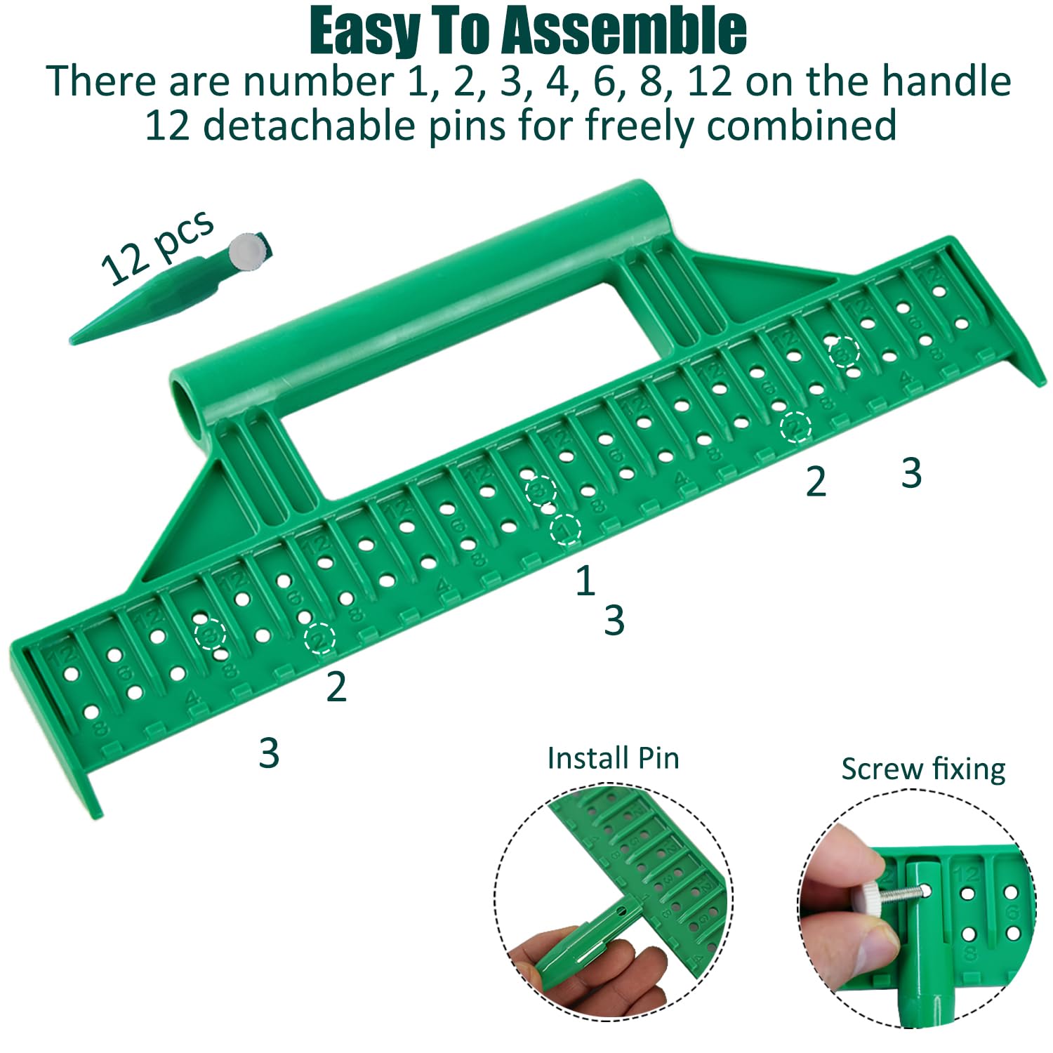Seven spacing options on HHTHH seed dibber for row planning.