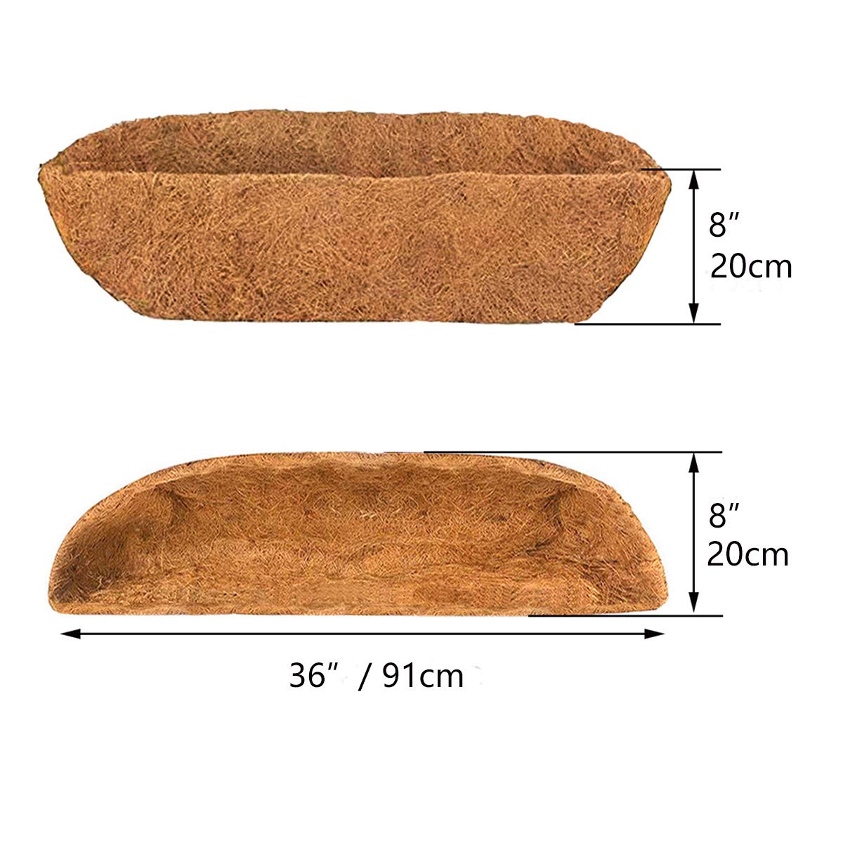 HHTHH trough coir liner secured for durable hanging baskets.