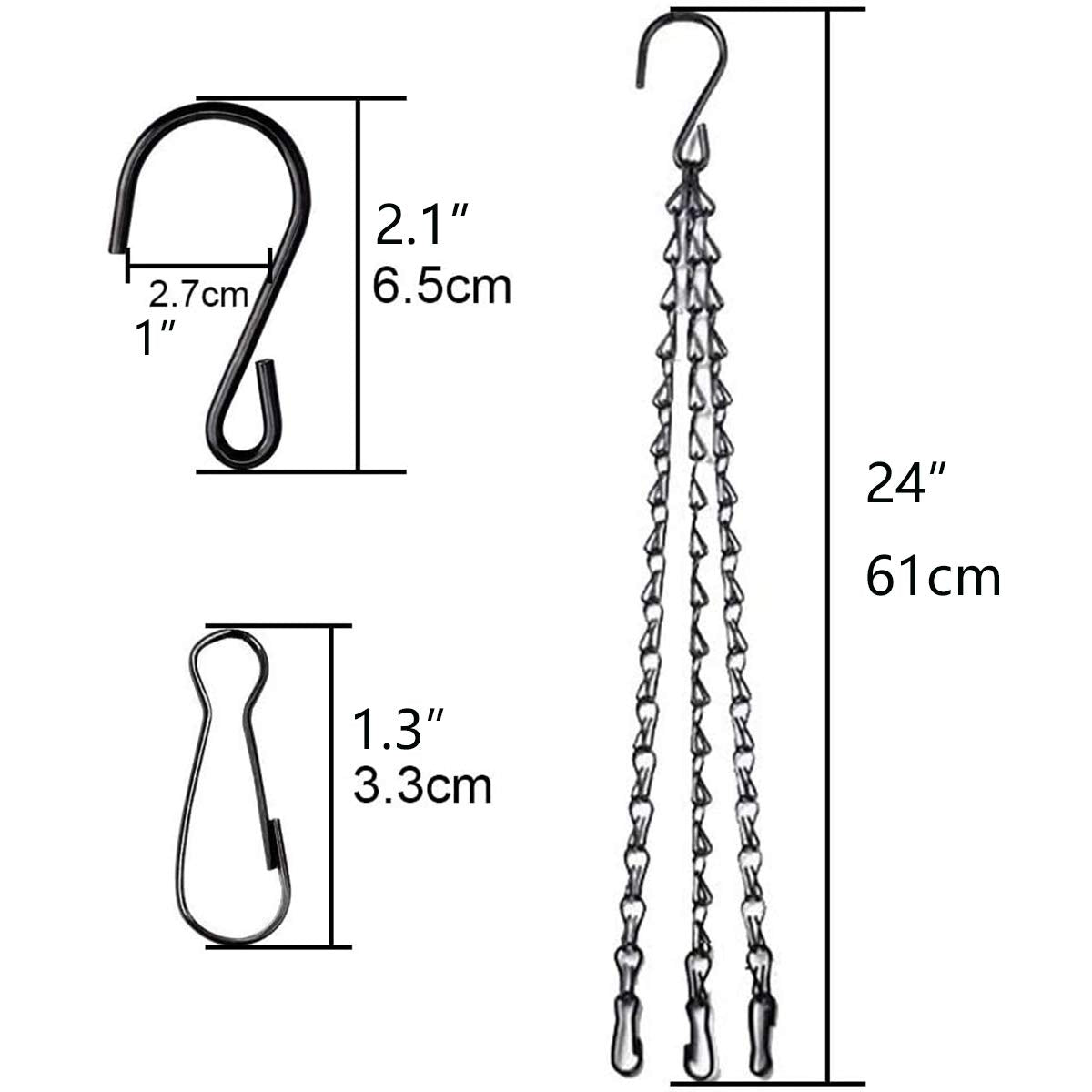 Close-up of HHTHH weather-resistant coating on a black hanging chain for rust resistance.