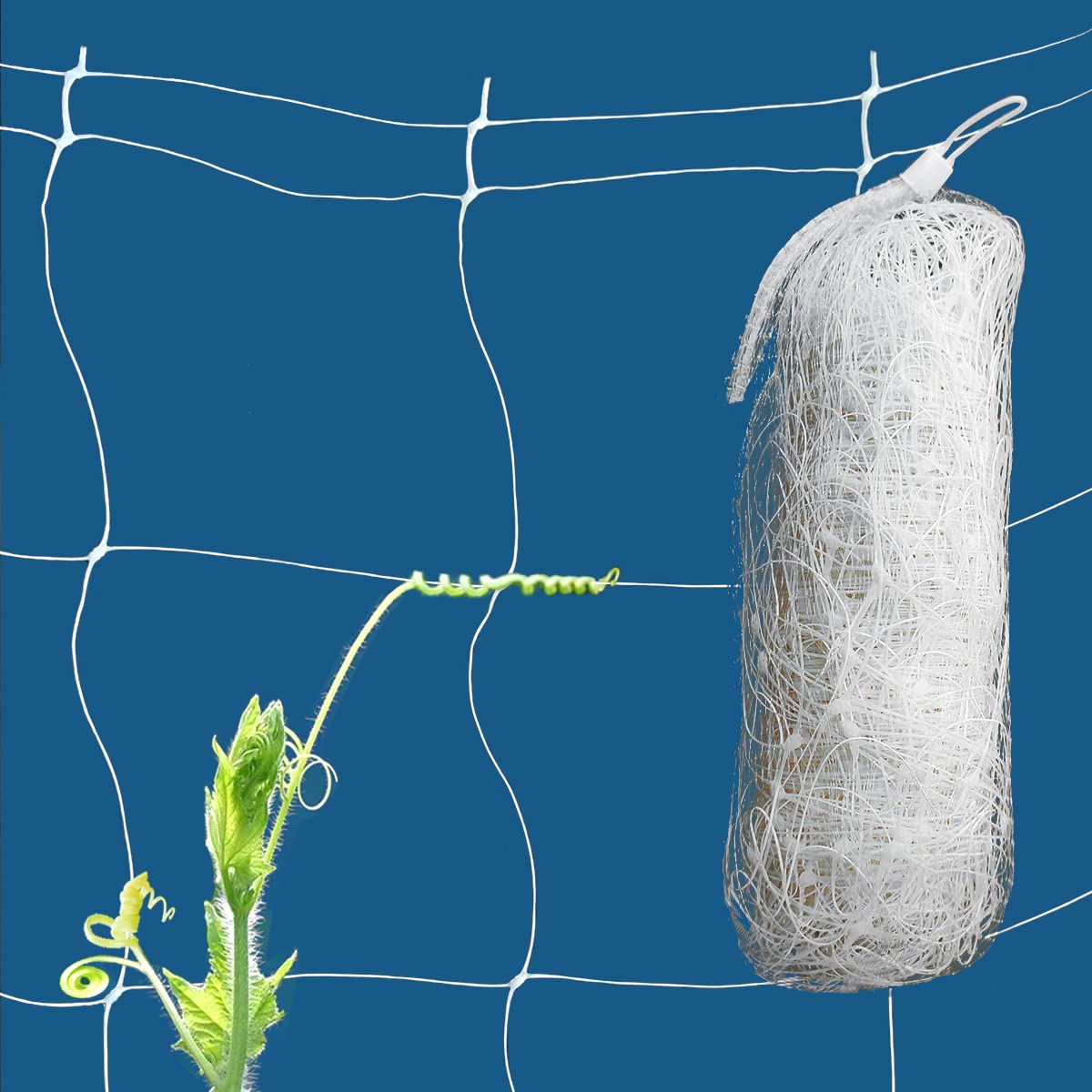 HHTHH White Trellis Netting stretched over a garden bed guiding climbing plants.