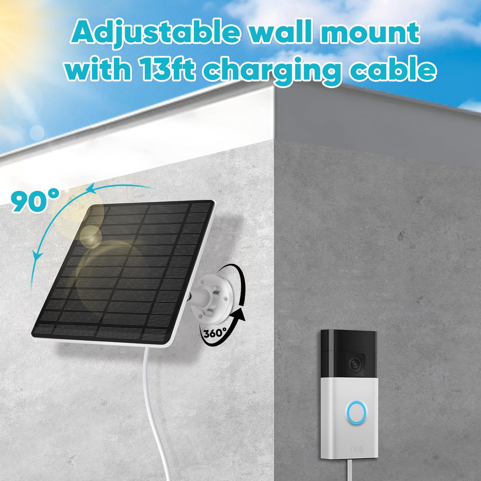Hhuiyu 13ft charging cable keeps the doorbell powered from a distance