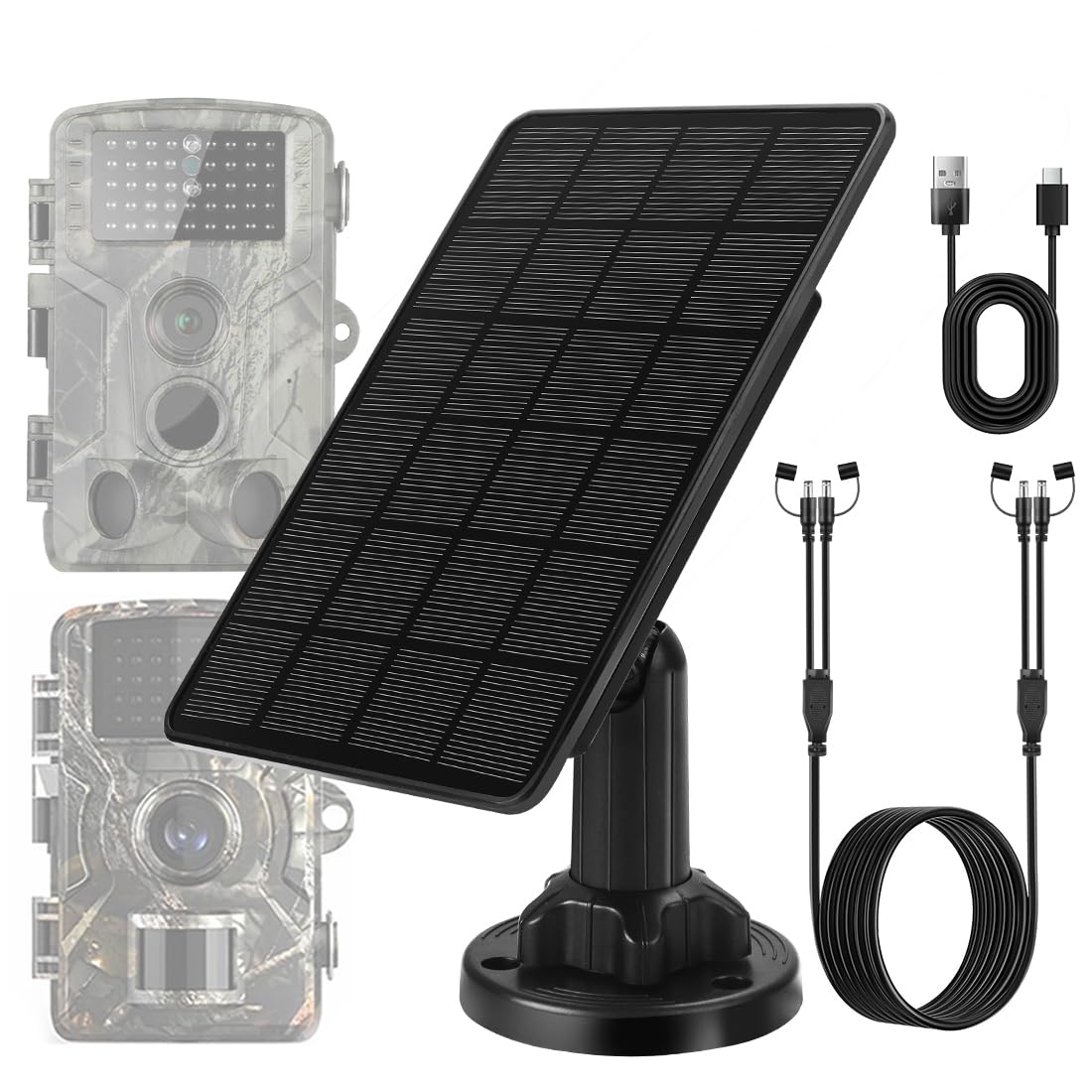 Hhuiyu 3W trail camera solar panel powering outdoors.