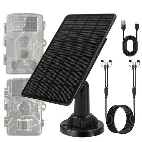 Hhuiyu 3W trail camera solar panel powering outdoors.