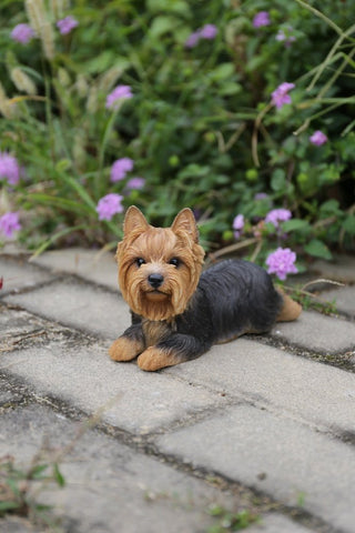 Garden decor focal point with the Hi-Line Yorkshire Terrier statue