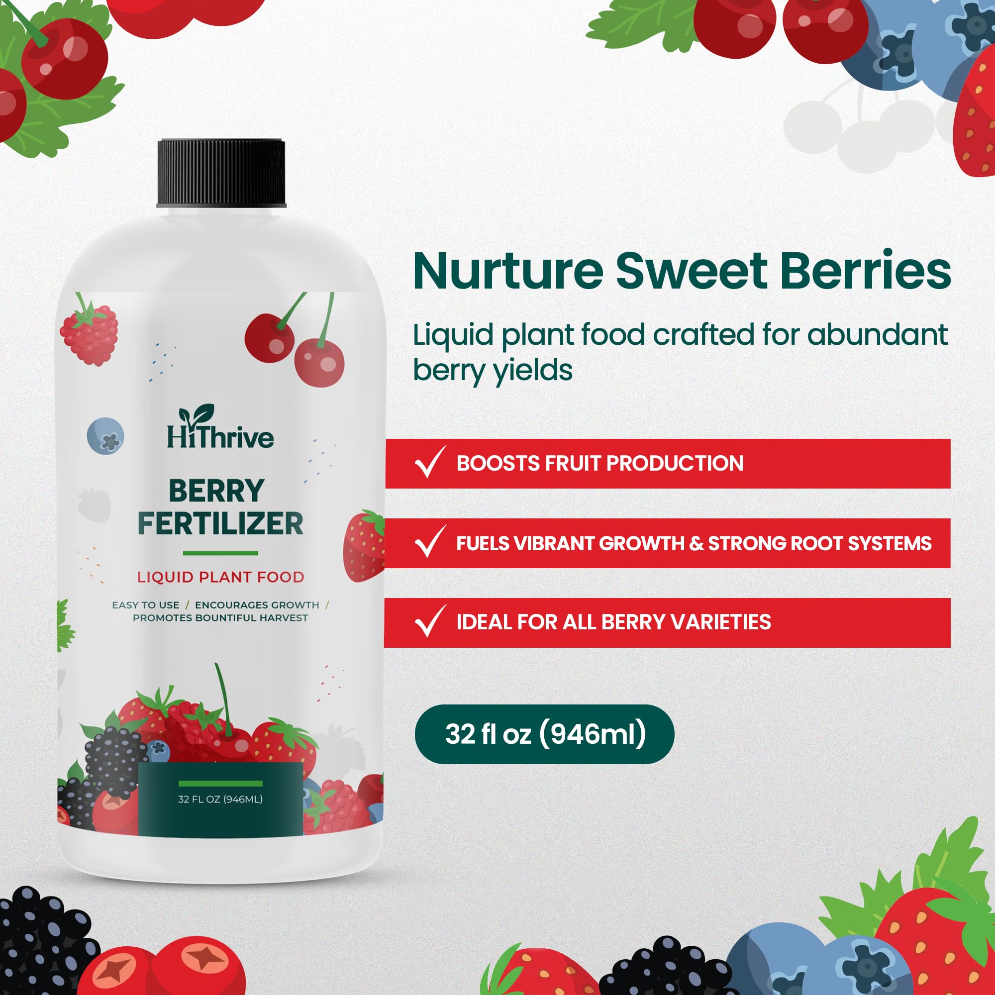 HiThrive Berry Fertilizer dilution process showing mixing for garden use