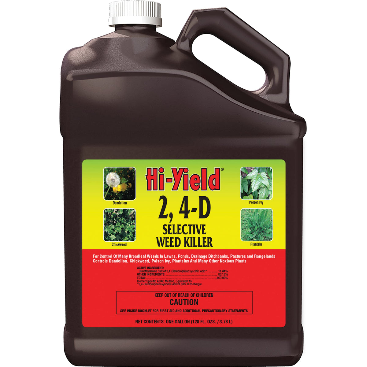 Hi-Yield 21416 bottle for targeted broadleaf weed control in lawns.