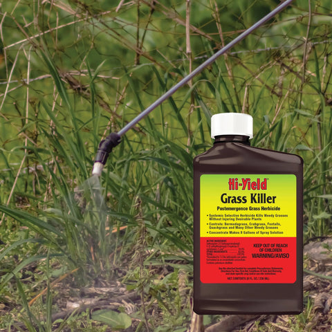 Hi-Yield grass killer postemergence spray applied around vegetables and ornamentals.