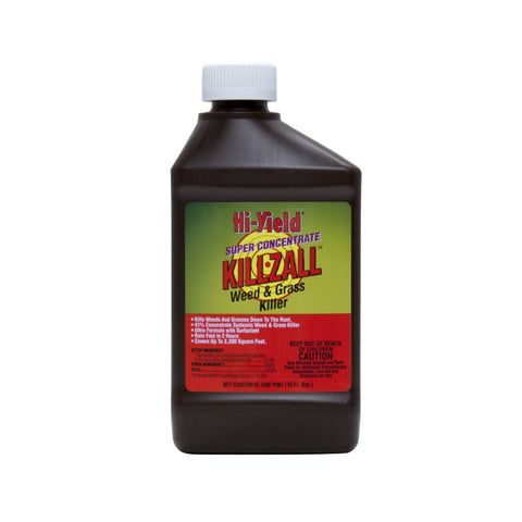 Hi-Yield Killzall weed killer bottle for fast, targeted weed elimination on driveways