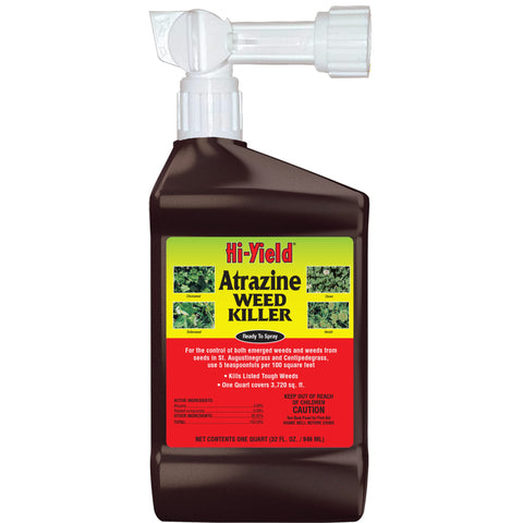 Hi-Yield Atrazine RTS bottle front for quick lawn weed control.