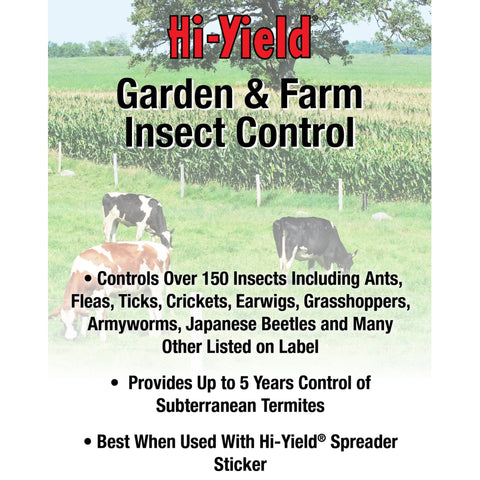 Hi-Yield spray used on lawn and garden beds to deter insects and protect foliage.