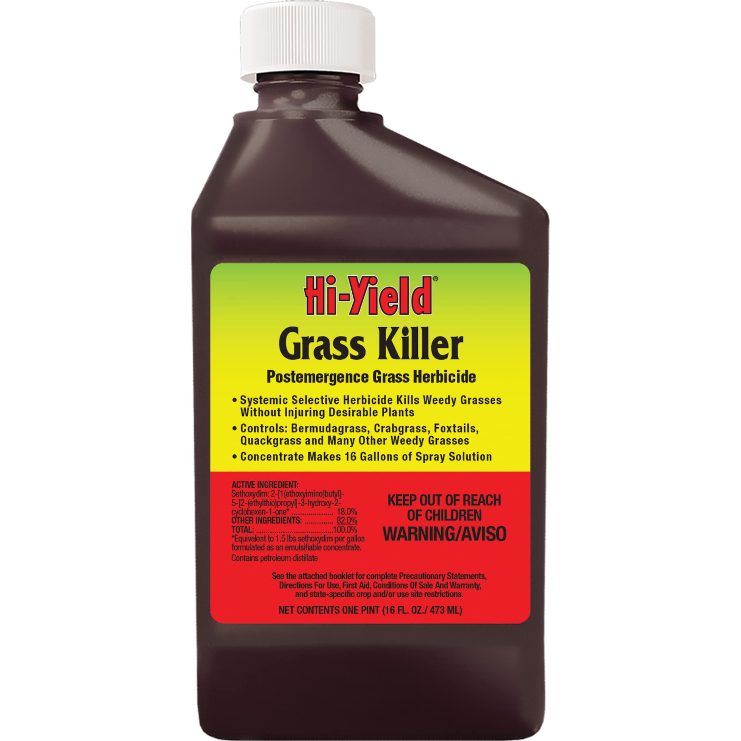 Hi-Yield Grass Killer bottle and label ready for lawn treatment.