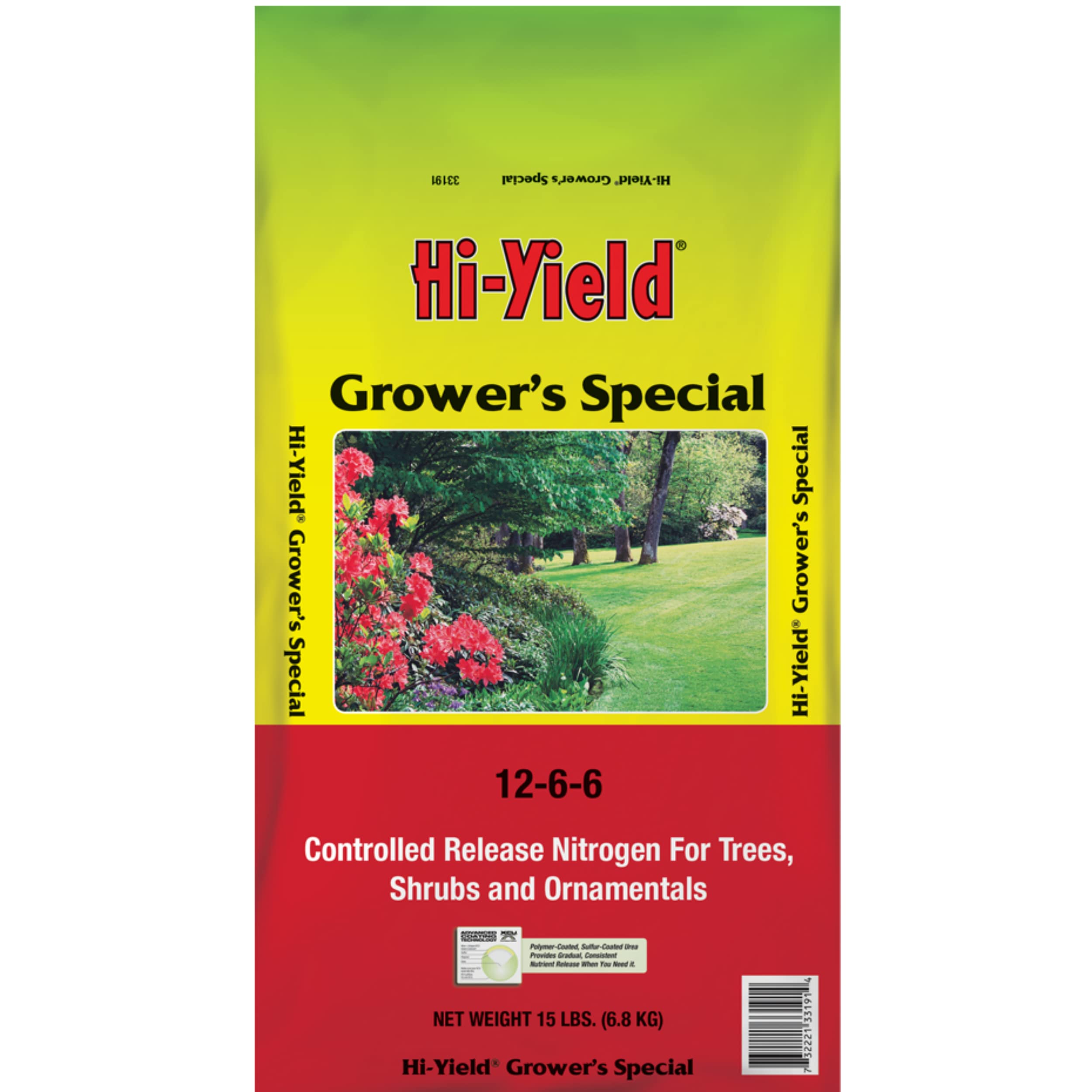 Hi-Yield Grower's Special Fertilizer bag front promotes balanced feeding for trees