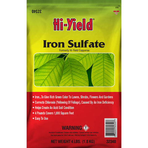 Hi-Yield Iron Sulfate granules improve soil color and plant vigor.