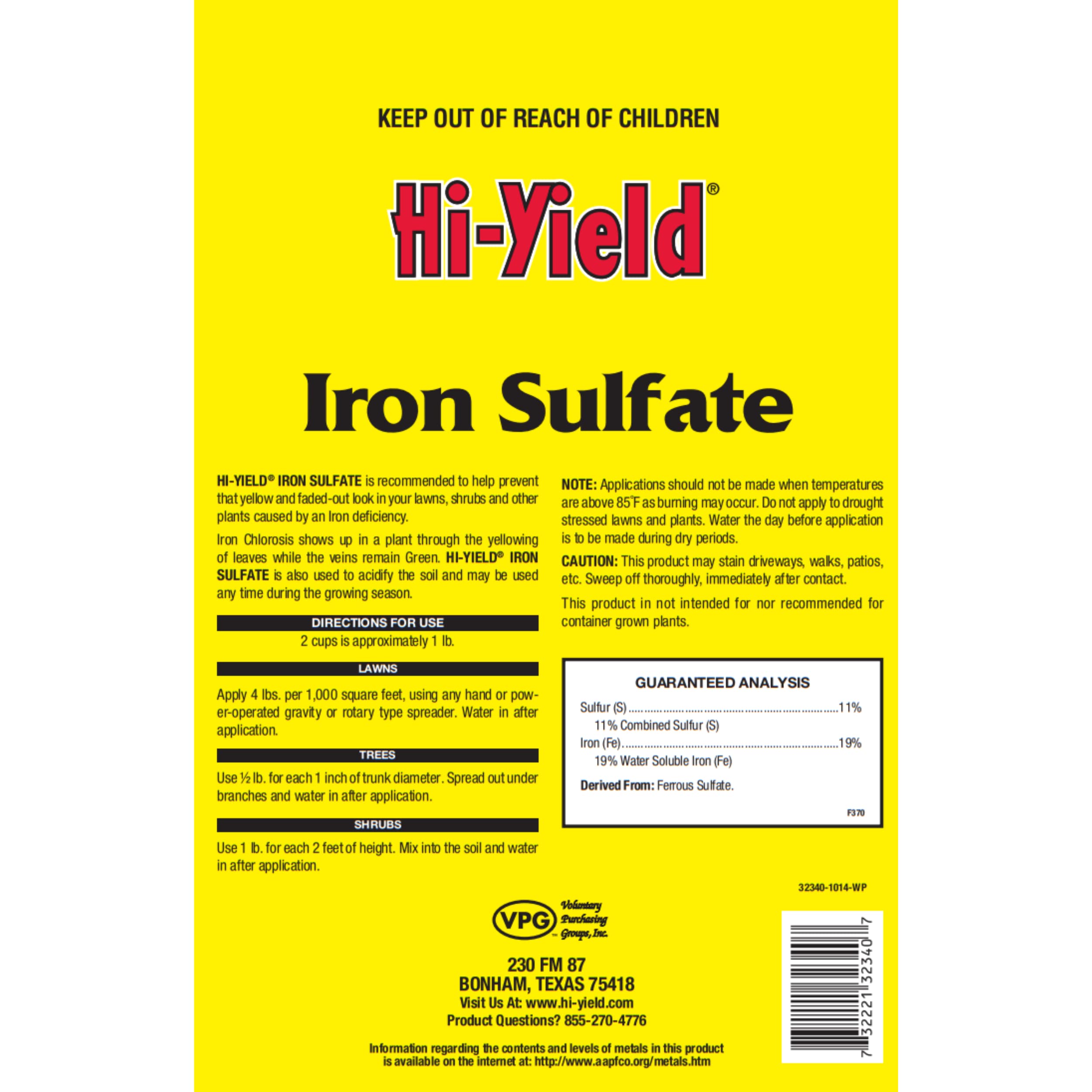 Hi-Yield Iron Sulfate helps lawns and gardens appear greener and healthier.