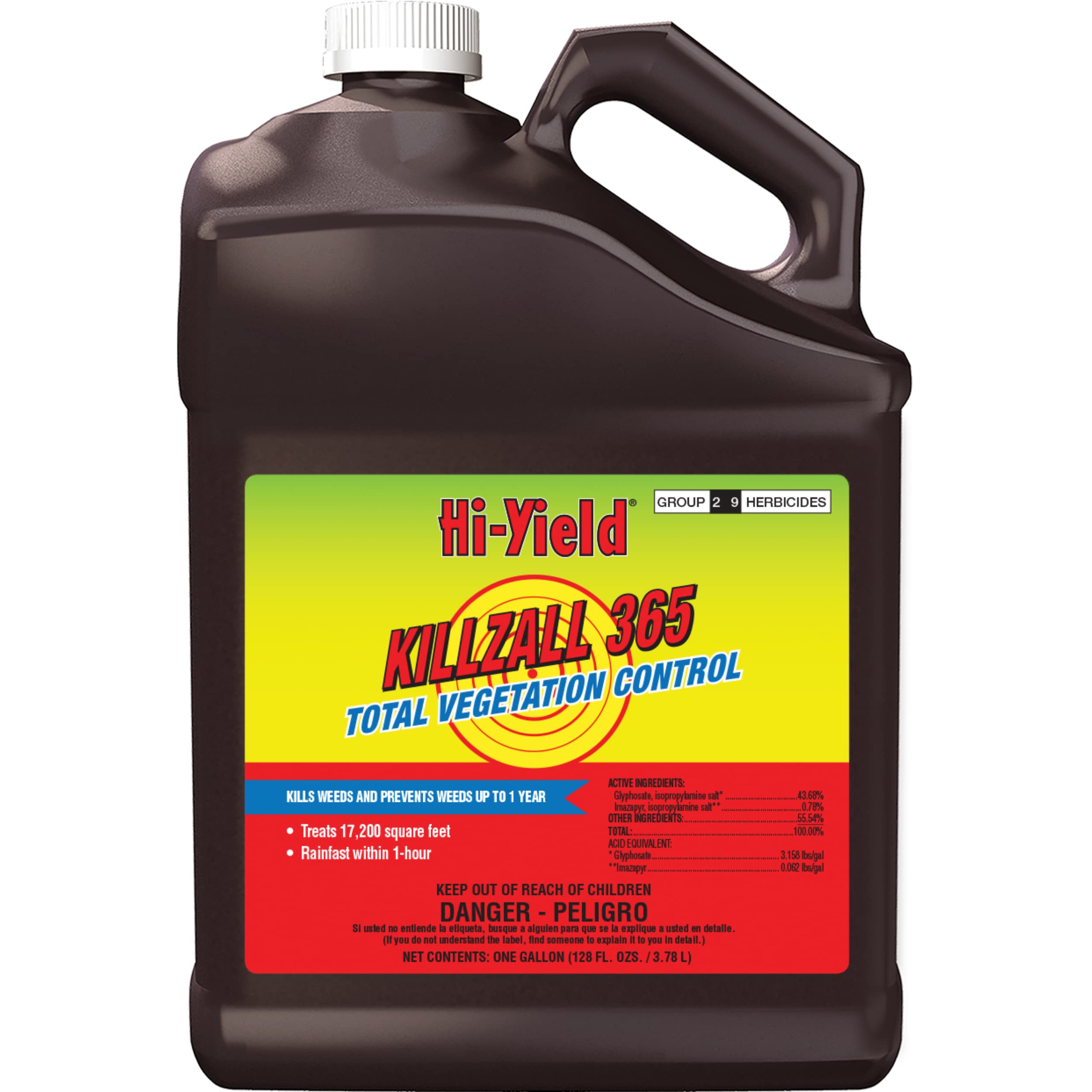 Hi-Yield Killzall 365 bottle for non-crop weed control around driveways and bare ground.