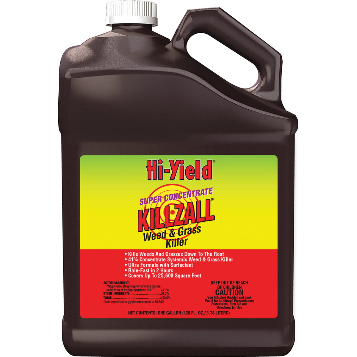 Hi-Yield Killzall bottle concentrate for quick weed control in non-lawn areas.