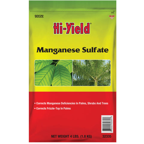 Hi-Yield Manganese Sulfate bottle for treating manganese deficiency in broadleaf plants.