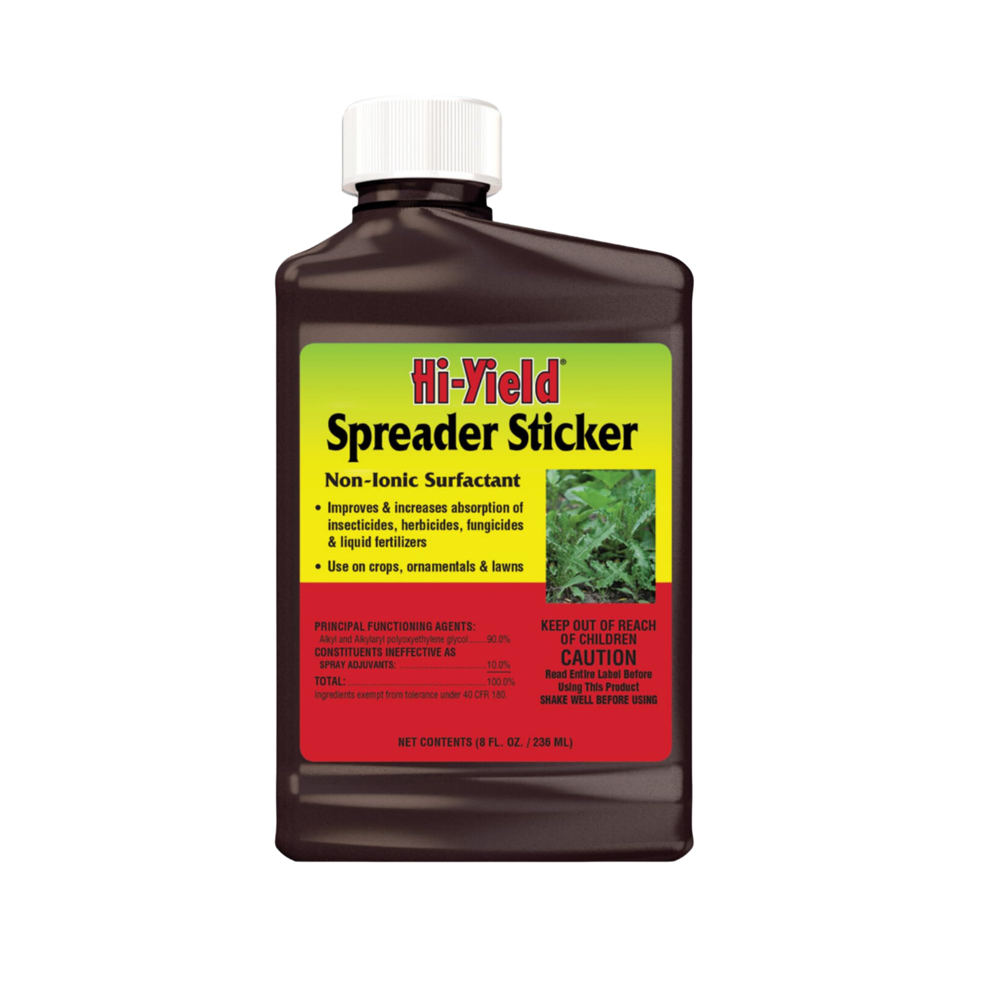 Hi-Yield Spreader Sticker 8oz bottle shows even coverage and easy handling