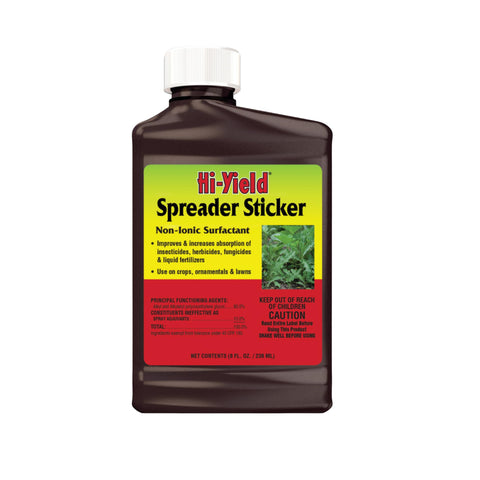 Hi-Yield Spreader Sticker 8oz bottle shows even coverage and easy handling