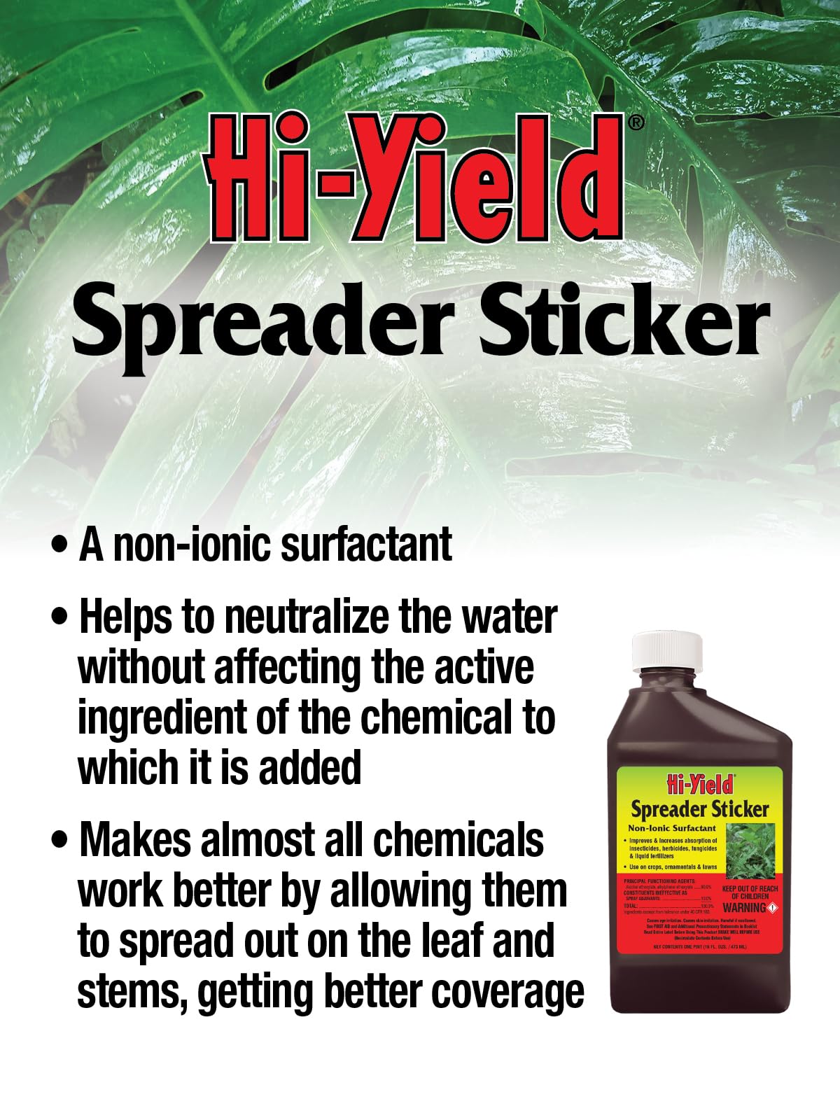 Hi-Yield Spreader Sticker packaging box emphasizes compact 8oz size