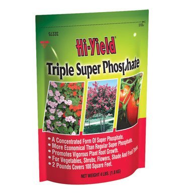 Hi-Yield Triple Super Phosphate Dry Plant Food bottle for robust root growth and early flowering.
