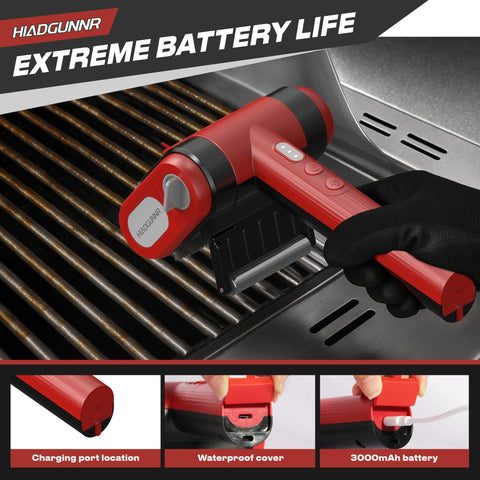 HIADGUNNR cordless design for outdoor grill cleaning with Type-C charging