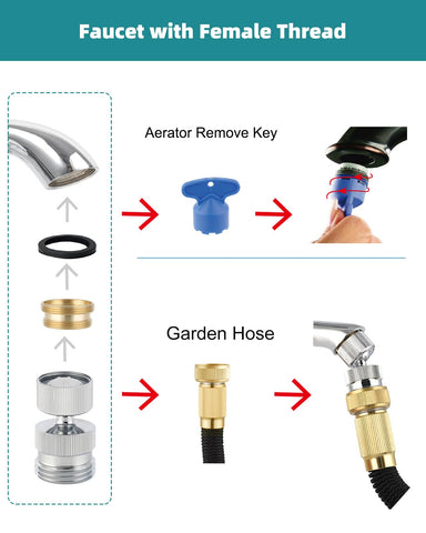 Hibbent faucet-to-hose connector fits 55/64x27 and standard NH 3/4 male threads.