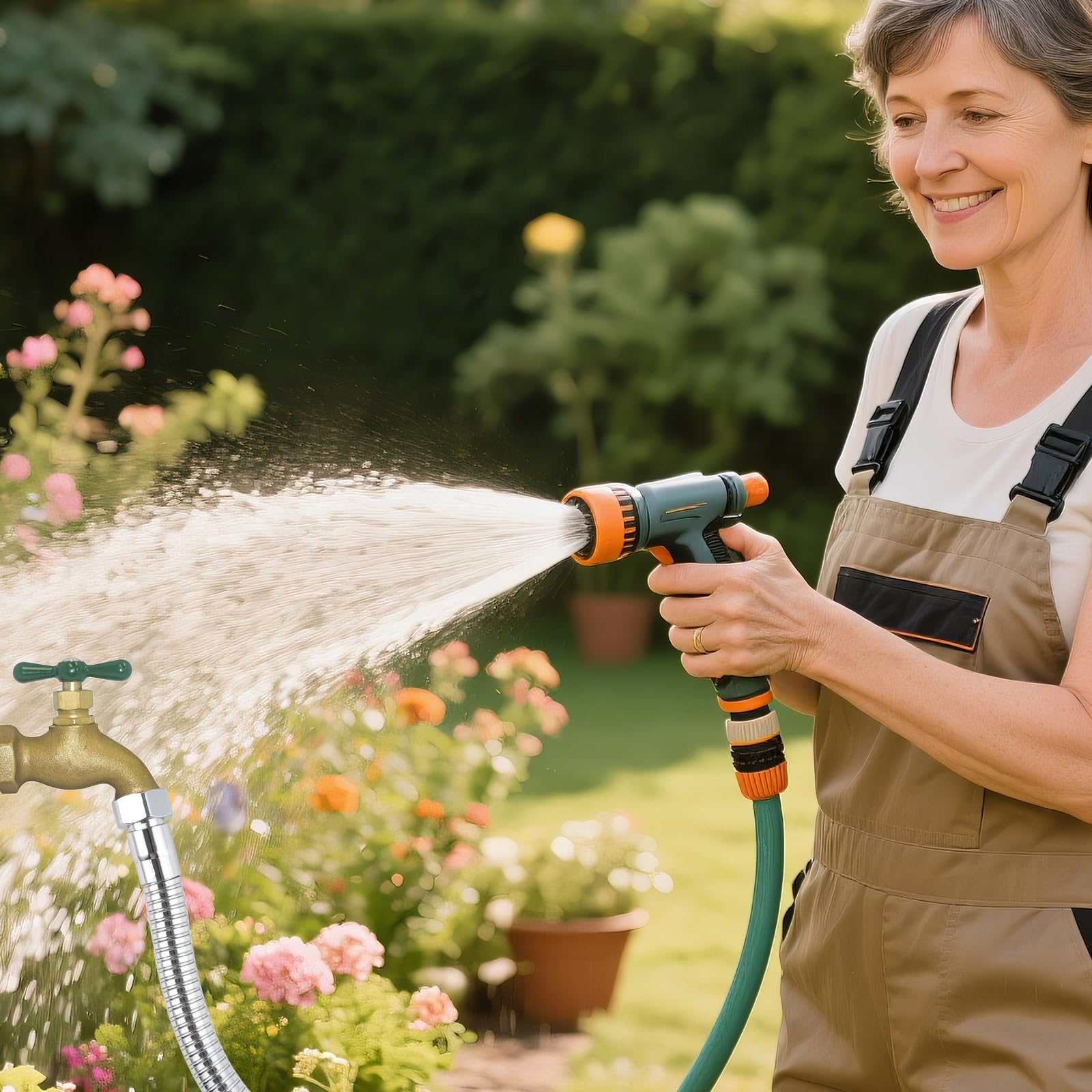 Hibbent outdoor-use extension fits gardens and car wash tasks.