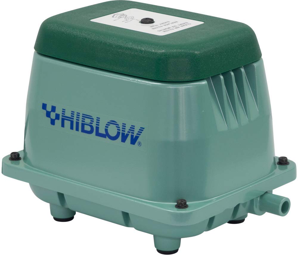 Hiblow HP-60 pond aerator installed outdoors for quiet, oil-free aeration