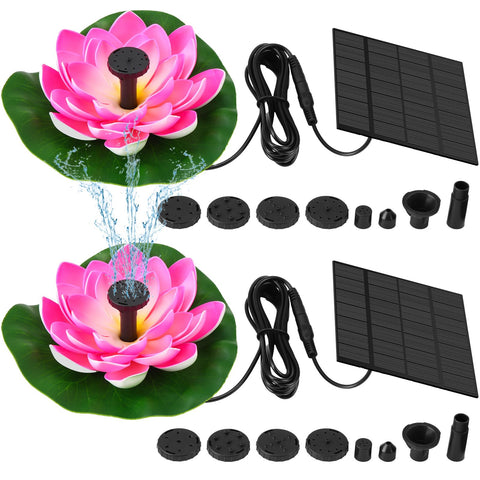 Hiboom 2-pack solar water fountain in sunlight ideal for bird baths and ponds.