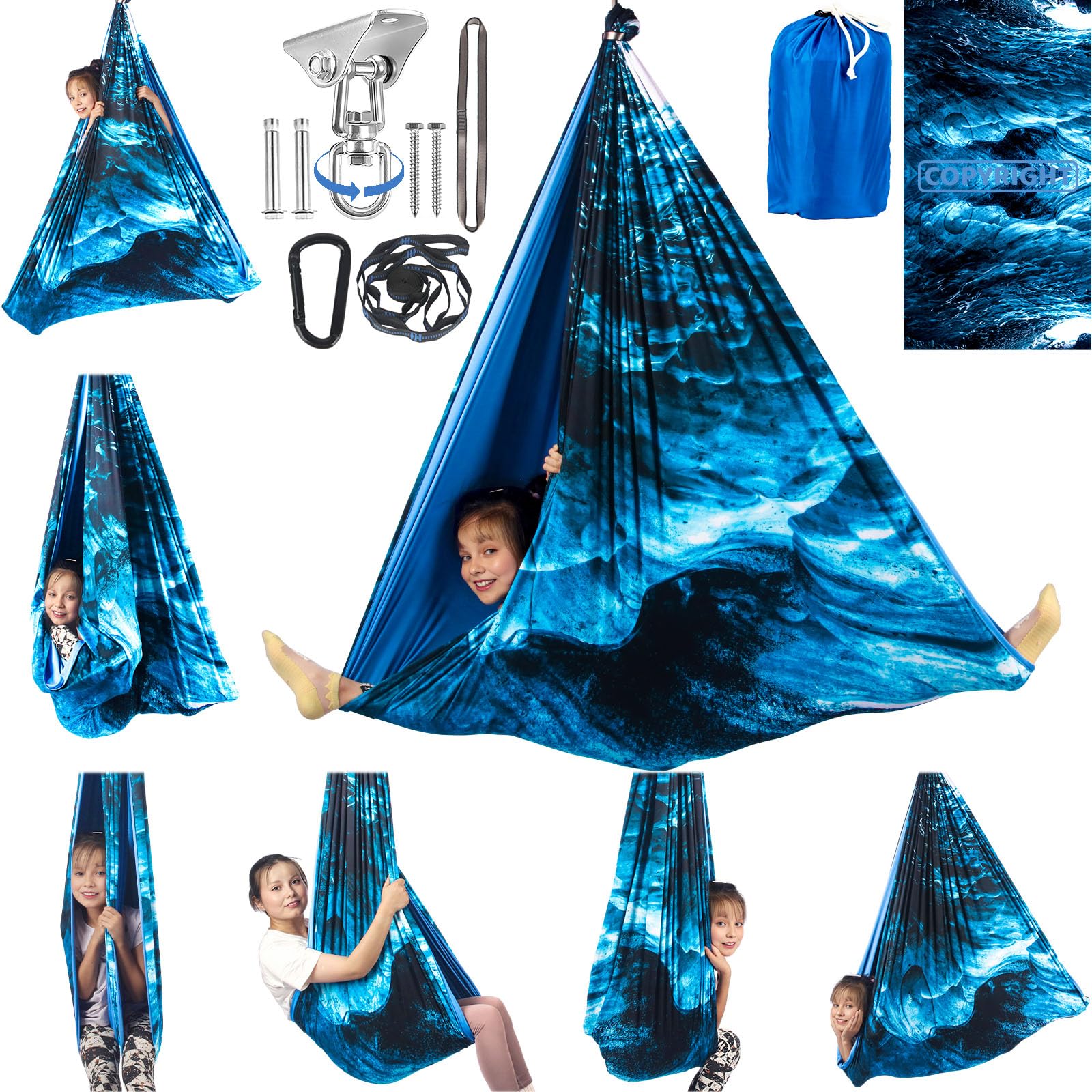 HiCamer double layer sensory swing fabric showing soft, durable material for indoor use.