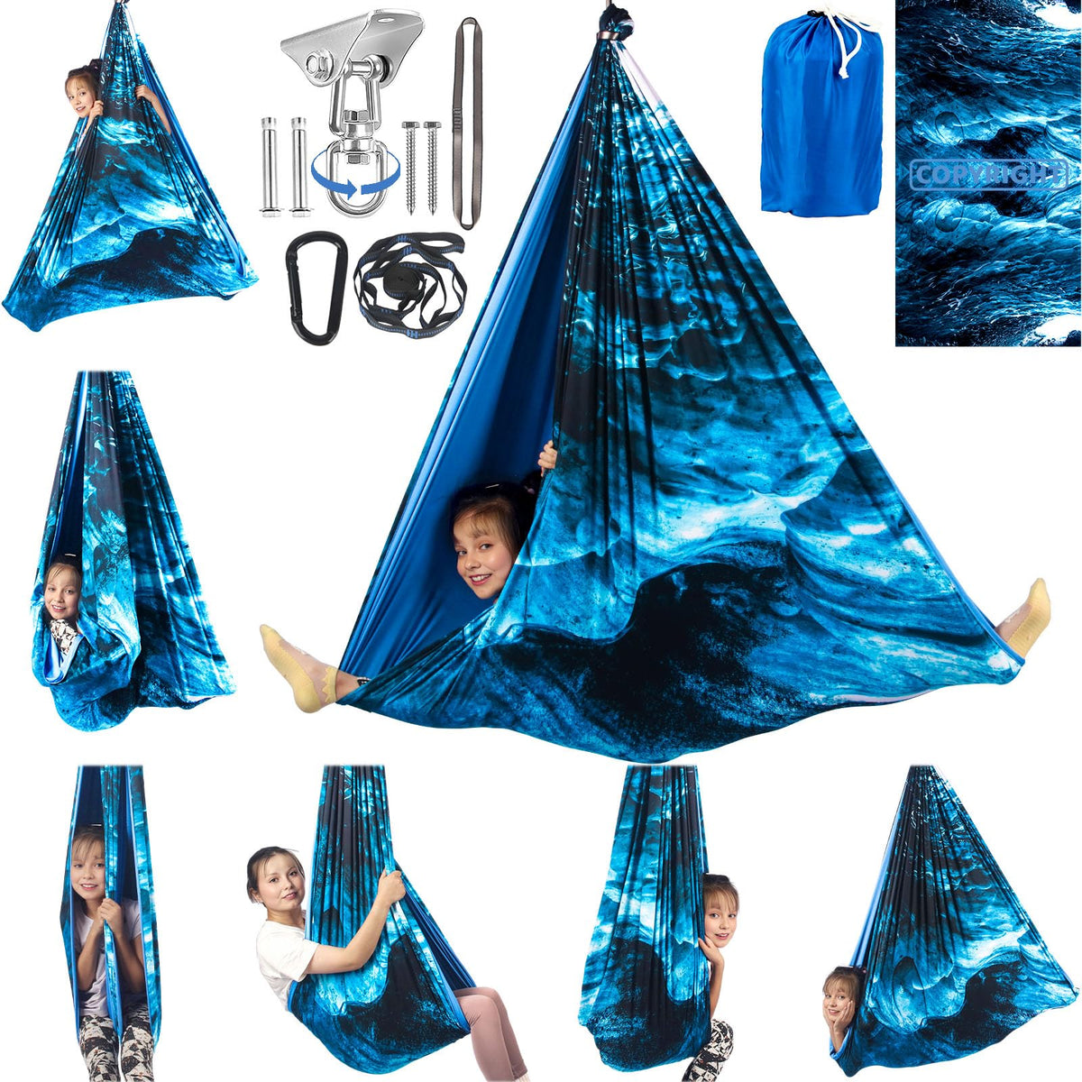 HiCamer double layer sensory swing fabric showing soft, durable material for indoor use.