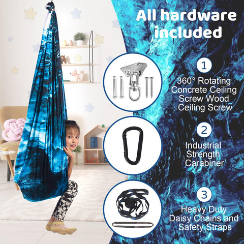 HiCamer swing holds up to 300lbs, suitable for kids and adults with secure mounting.
