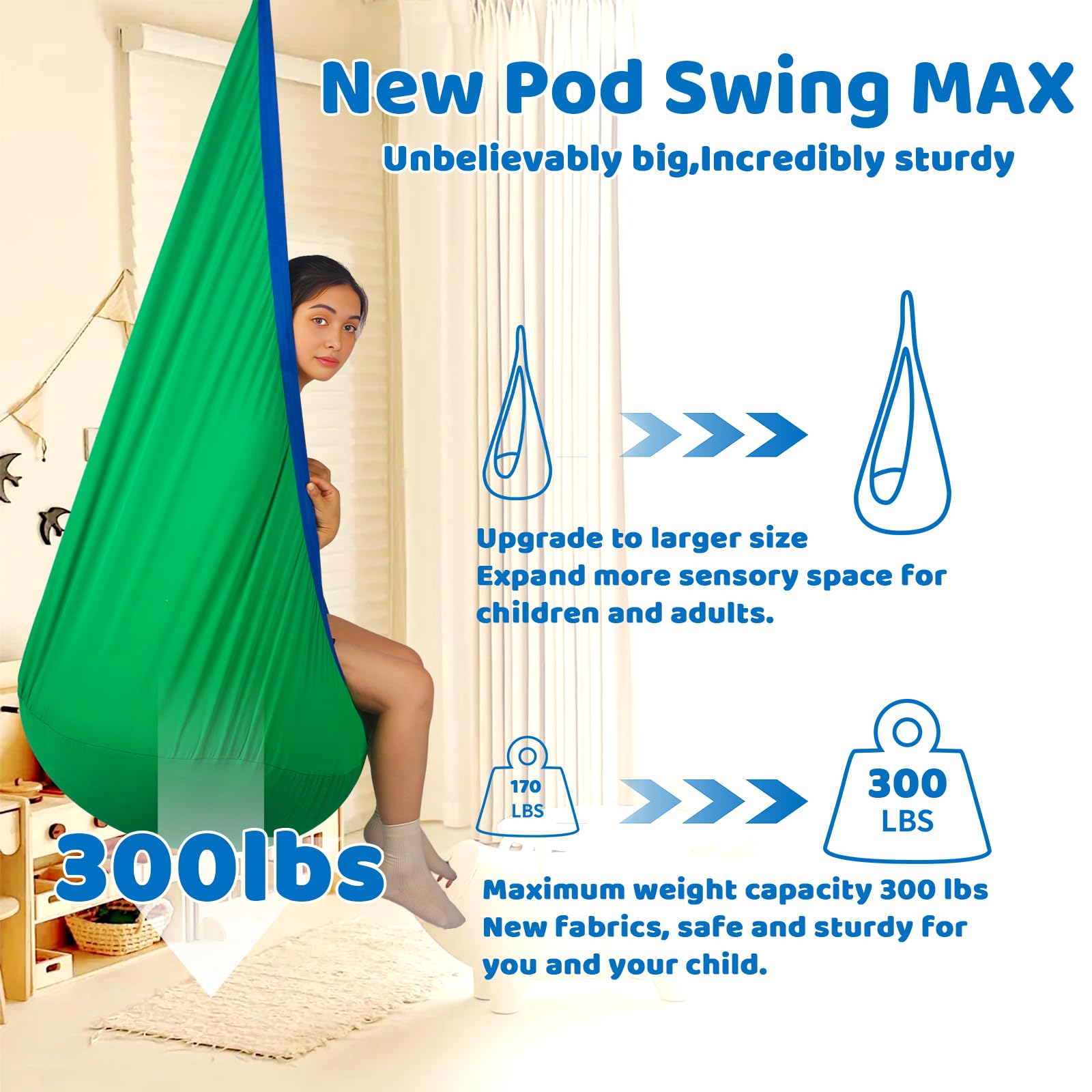 HiCamer pod hammock chair green with inflatable cushion for comfortable seating