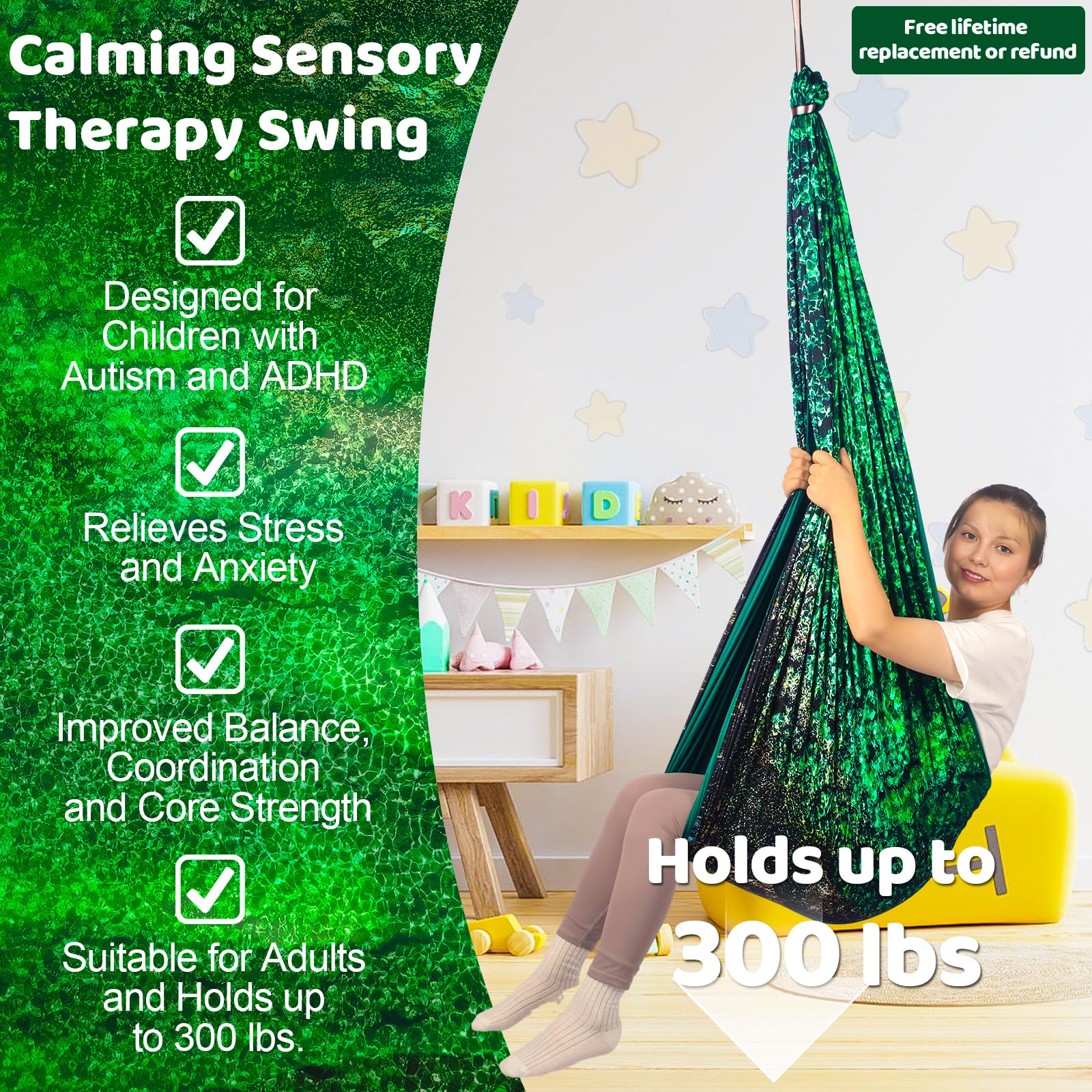HiCamer Sensory Swing 360-degree hanger highlights versatile motion options