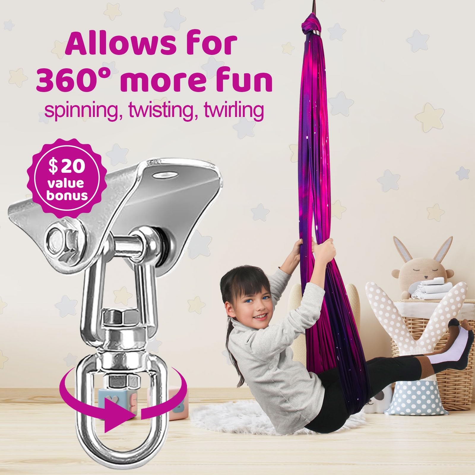 HiCamer sensory swing includes hardware and daisy chains for quick secure installation