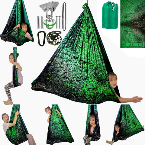 HiCamer Sensory Swing crystal green close-up shows durable double-layer fabric for daily use