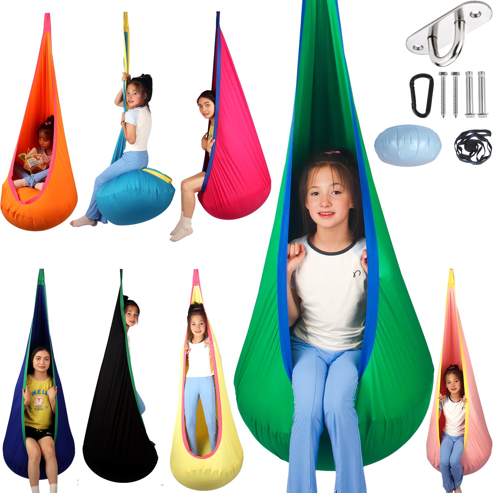 HiCamer sensory swing green for indoor outdoor use supports body awareness and focus