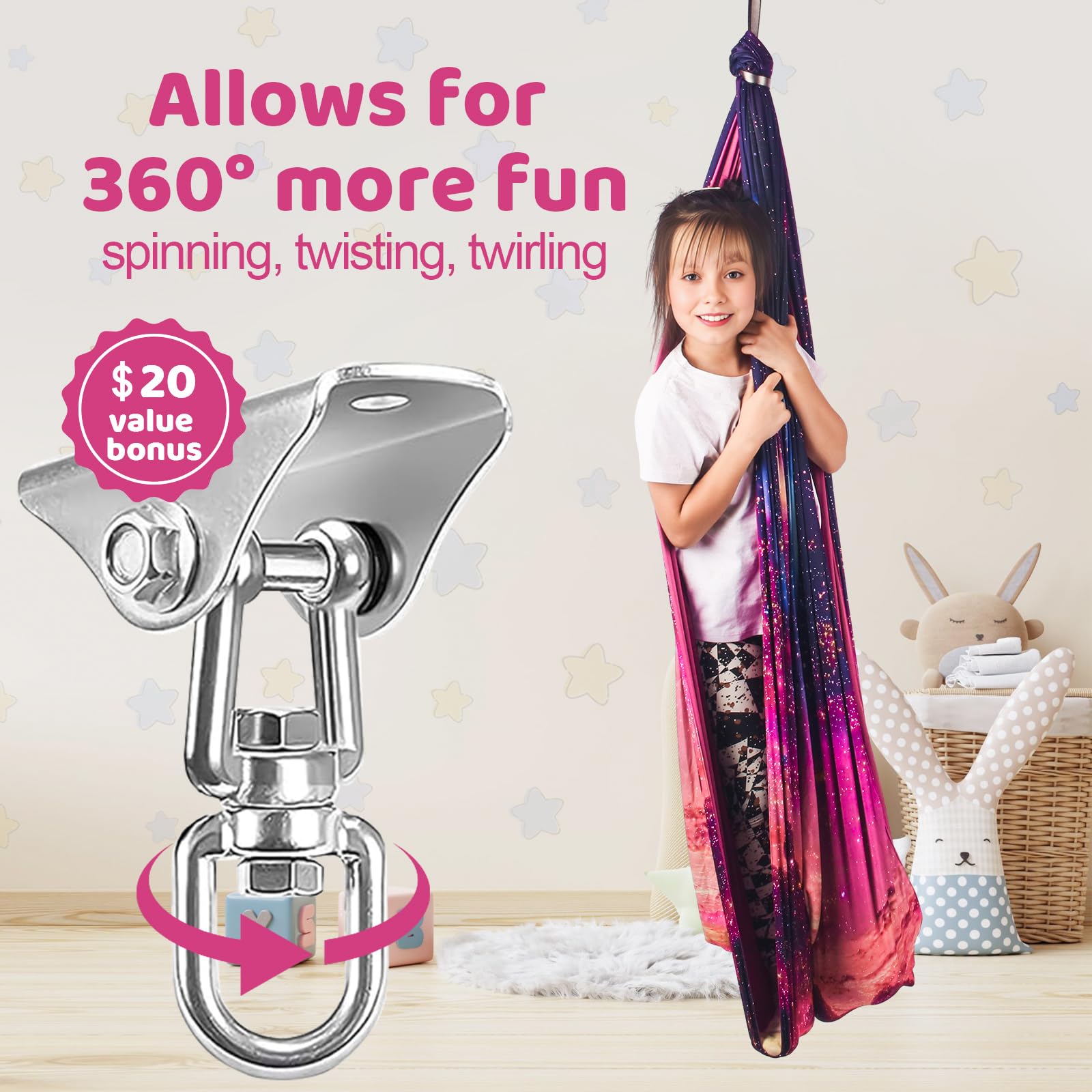 HiCamer sensory swing supporting up to 300 pounds for inclusive use