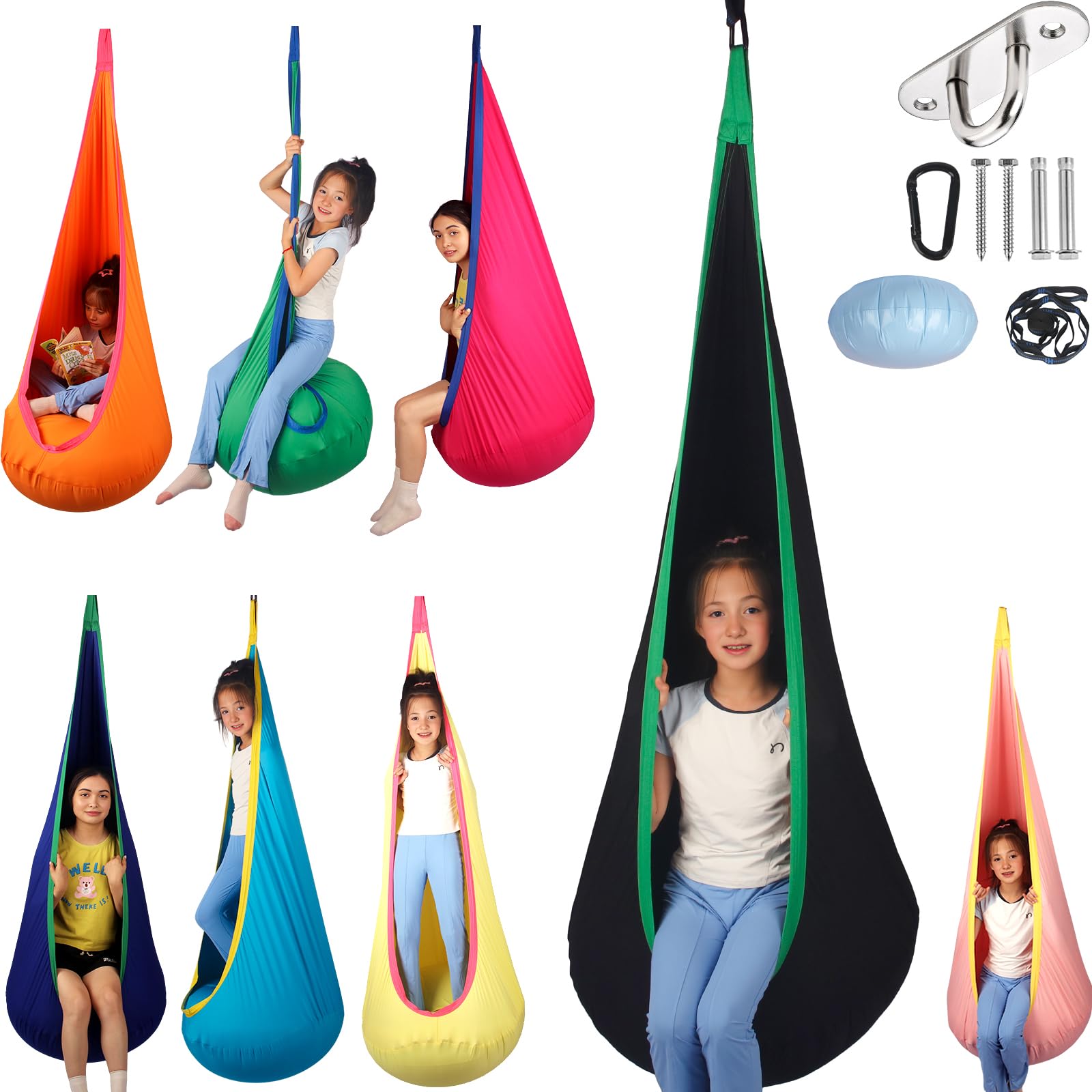 HiCamer sensory swing pod assembly for easy home setup