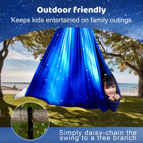 HiCamer star-blue swing outdoors illustrating versatile use and play