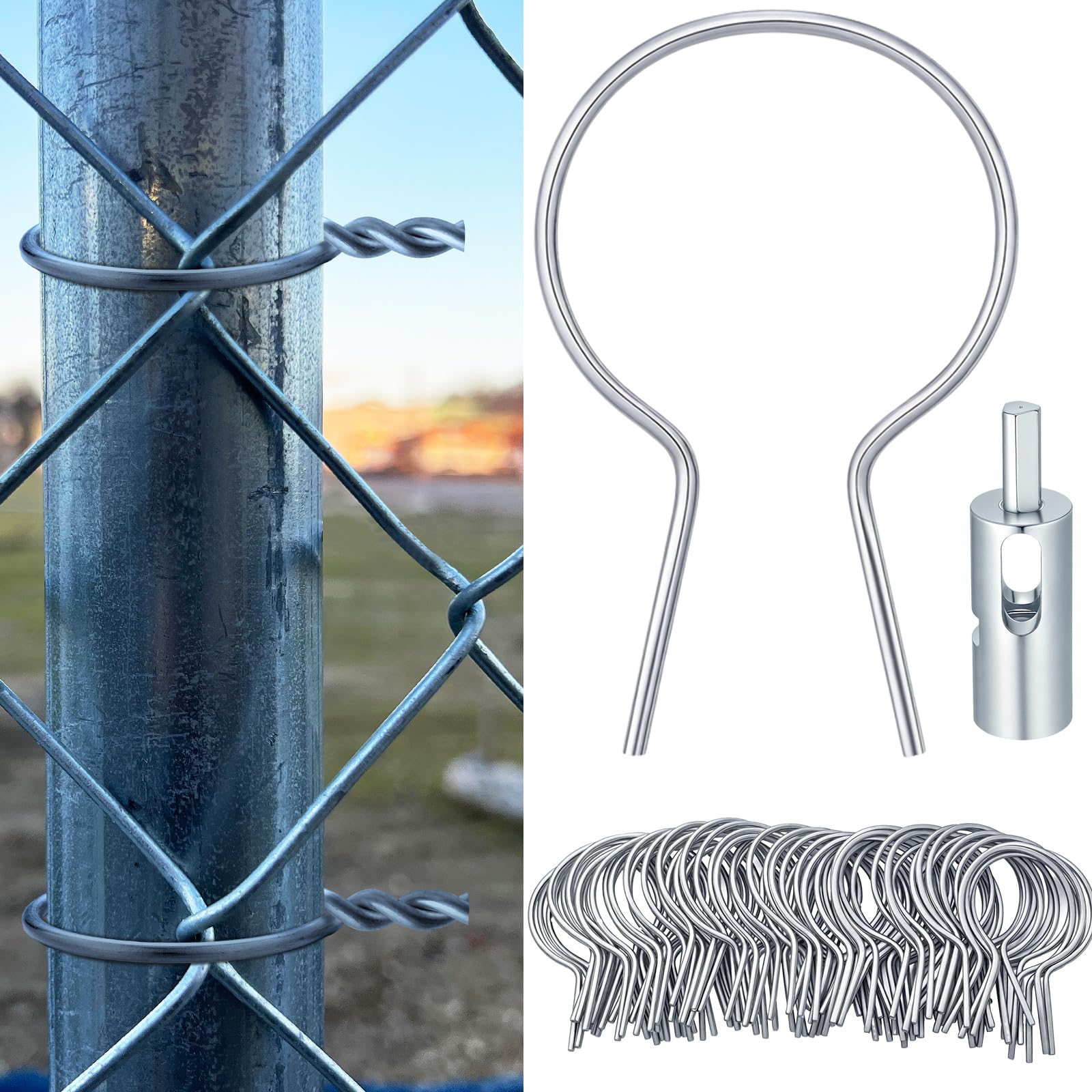 Hicarer twist fence ties 1-3/8od closeup, showing durable galvanized steel for strong mesh support.