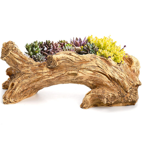Hiceeden artificial driftwood planter front view shows realistic tree-stump texture for indoors