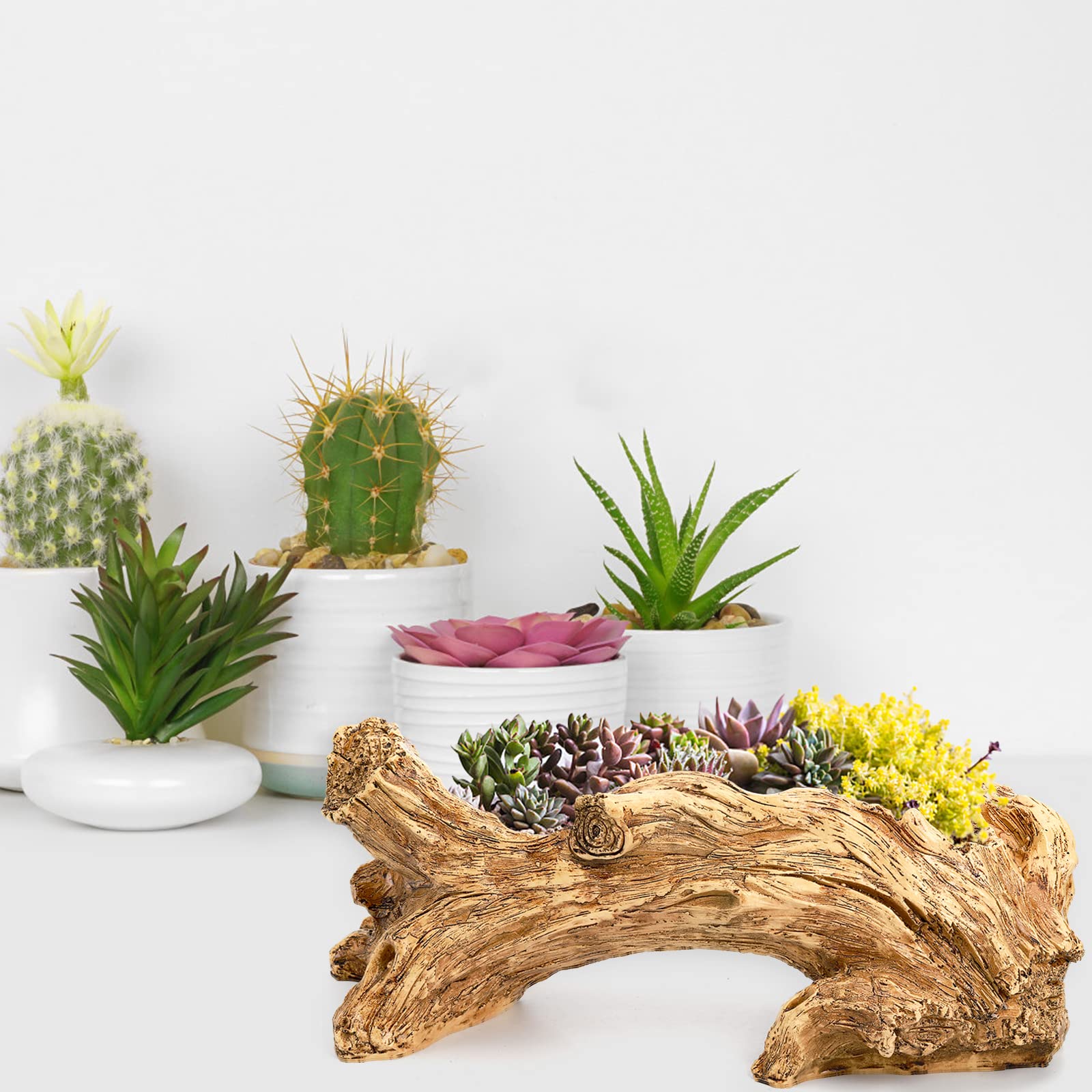 Hiceeden planter textured detail captures tree-stump charm for home decor