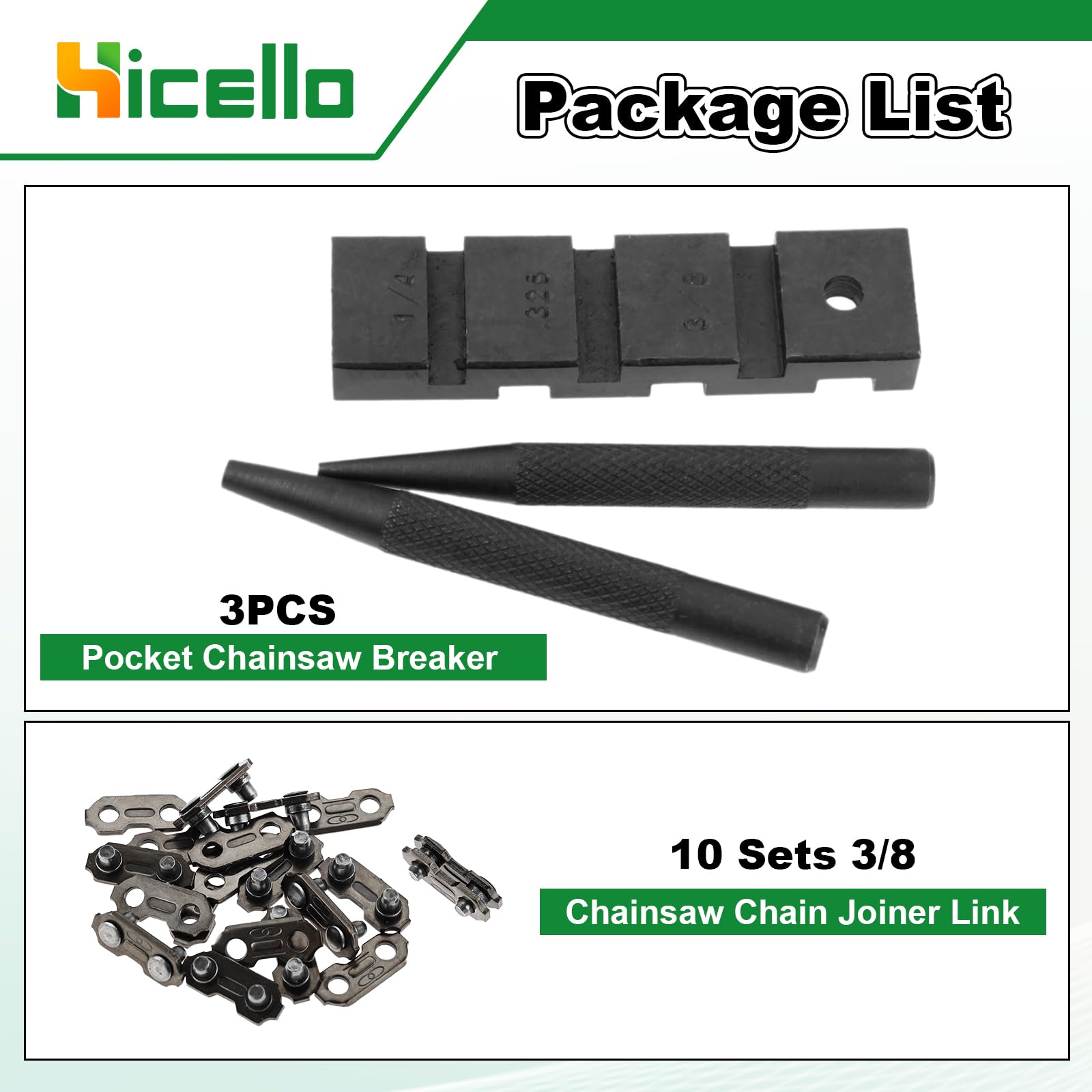 Hicello broken chain sample for reference during field repairs.