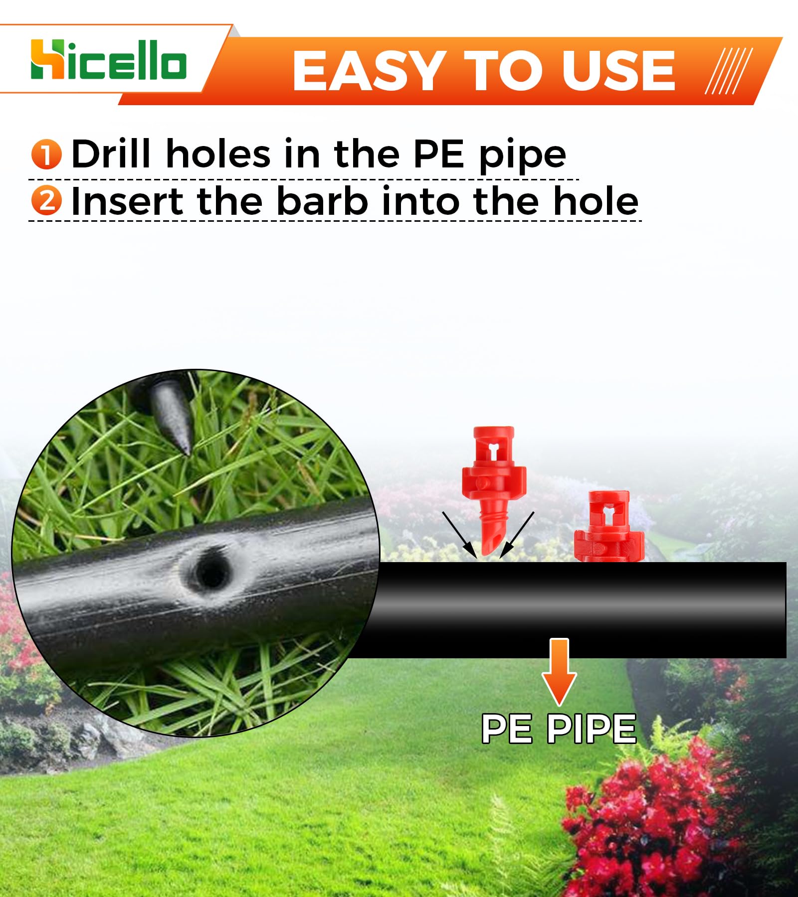 Hicello coverage area scales with pressure for flexible garden layouts up to 1.1 meters.