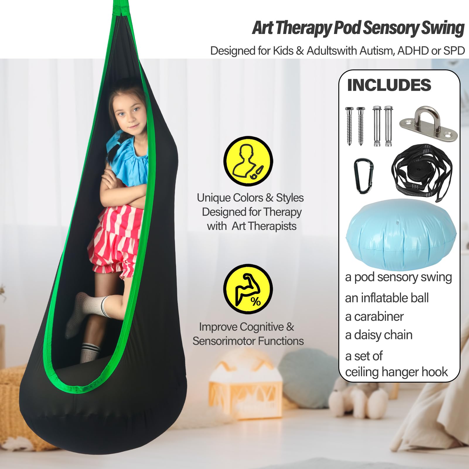 HiChrote cocoon-design seat provides hug-like comfort during playtime and breaks.